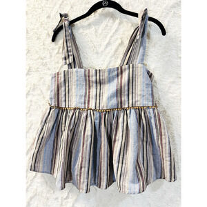 Altar'd State Ellerie Peplum vertical stripe tie strap Peasant Boho Smocked Top